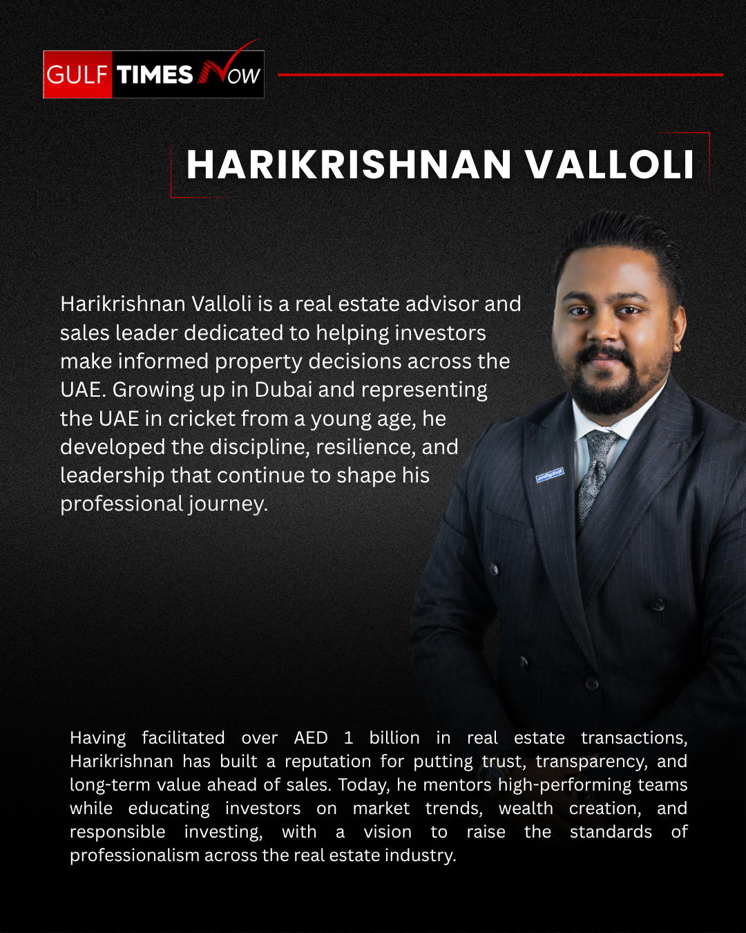Harikrishnan Valloli, UAE real estate adviser and sales leader