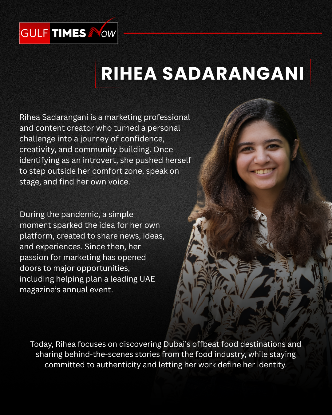 Rihea Sadarangani, who moved from marketing and community building into Dubai food content
